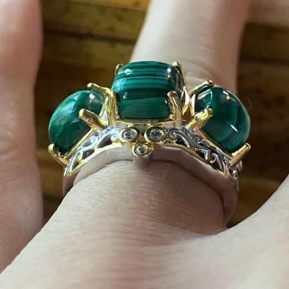 Natural Malachite Sterling Silver Ring Size 6 - Picture 2 of 9